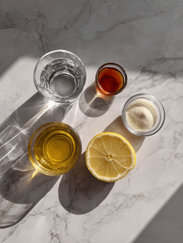 Bariatric jello recipe ingredients including gelatin powder water herbal tea and lemon