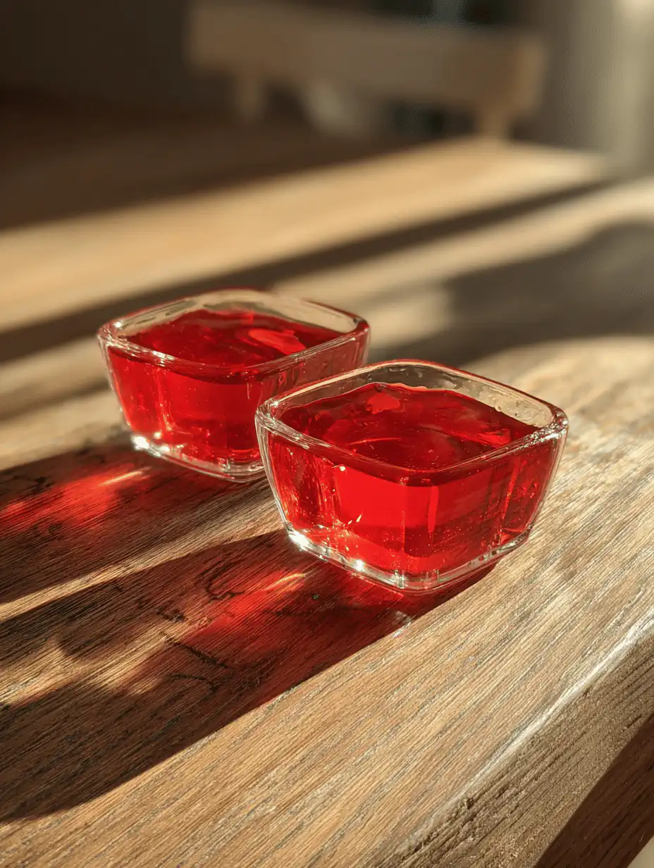 Bariatric jello recipe served in small glass bowls with light red gelatin texture