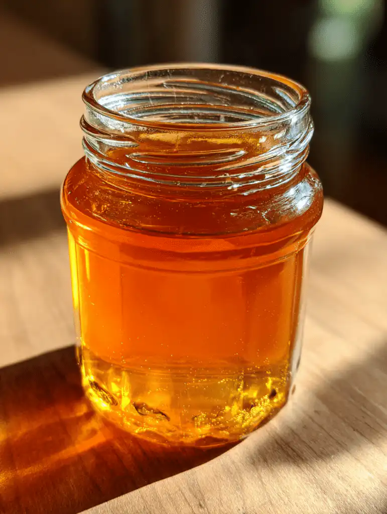 Dr Gupta honey recipe in a glass jar with golden texture and natural lighting