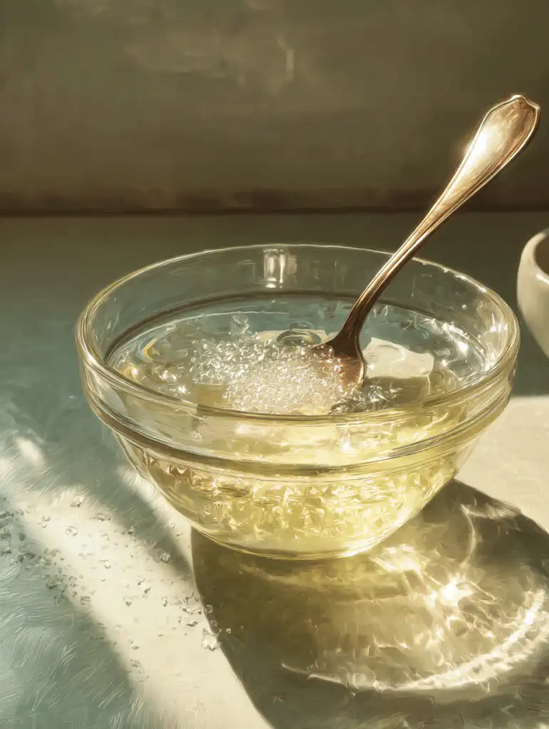 Gelatin weight loss recipe being mixed with hot water during preparation step