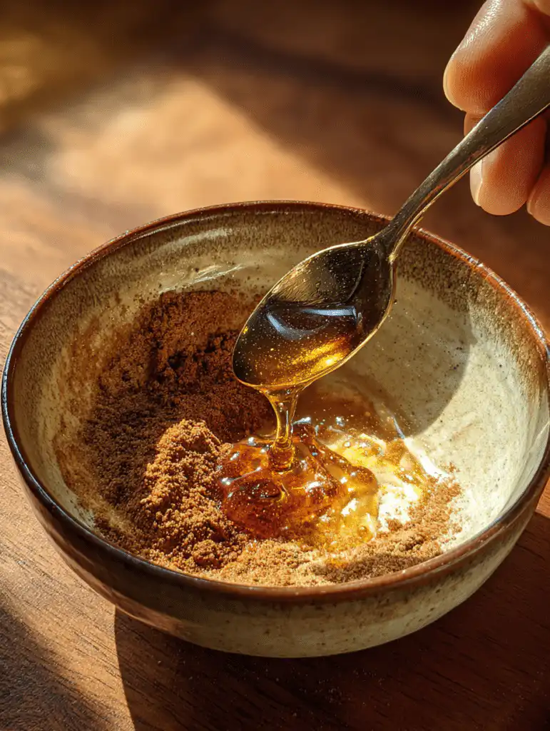 Dr Gupta honey recipe mixing honey and apple cider vinegar in a glass step
