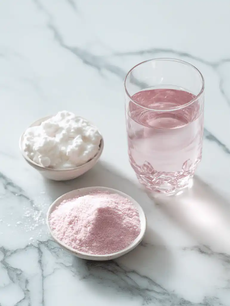 Pink gelatin weight loss recipe ingredients including sugar-free gelatin water and Greek yogurt