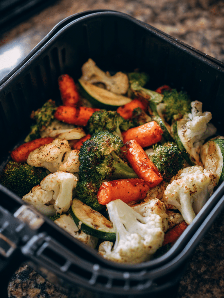 air fryer veggies crispy and colorful in basket