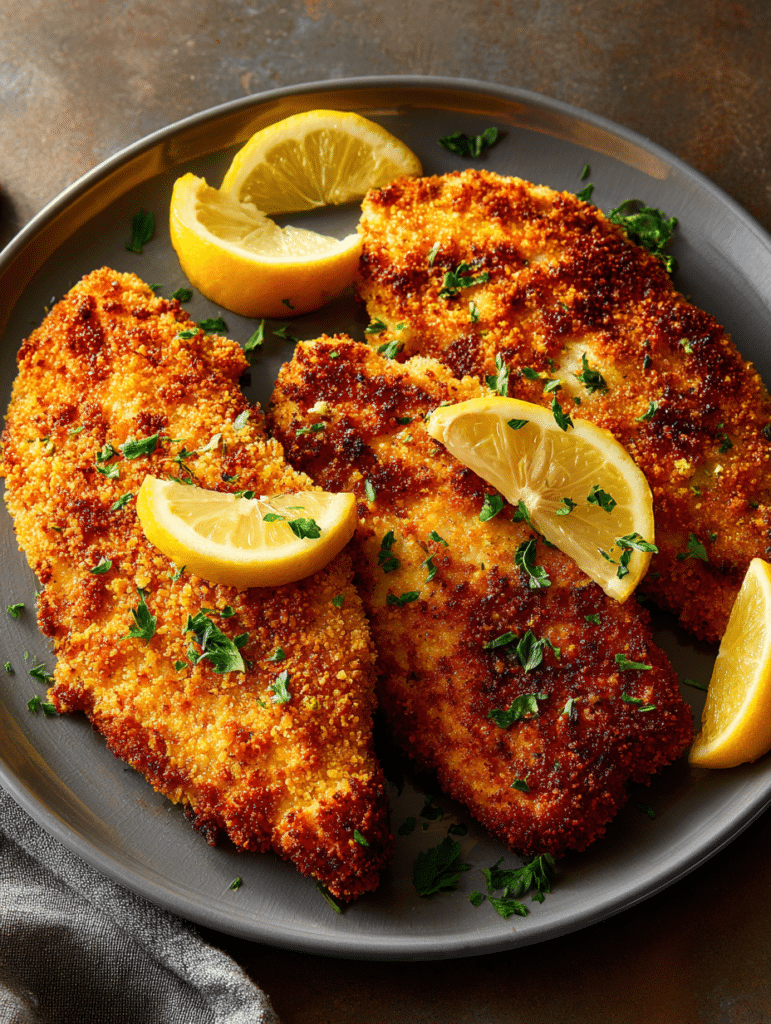 air-fryer-chicken-schnitzel recipe with crispy breadcrumb coating