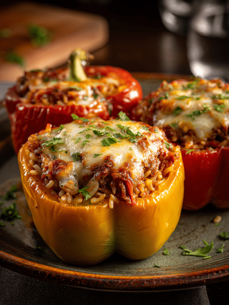 air fryer stuffed peppers recipe with rice beef and cheese