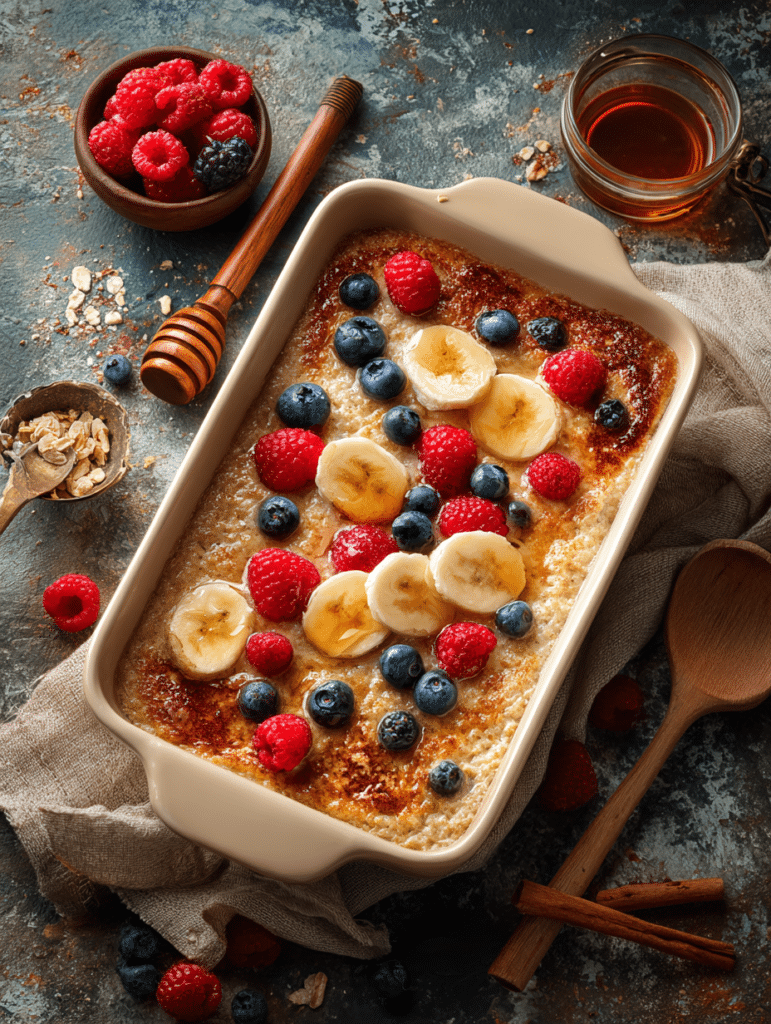 baked oatmeal recipe with warm homemade oatmeal
