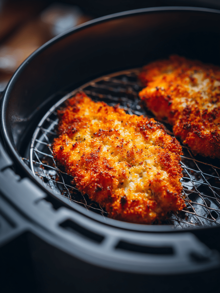 cooking air-fryer-chicken-schnitzel in air fryer basket