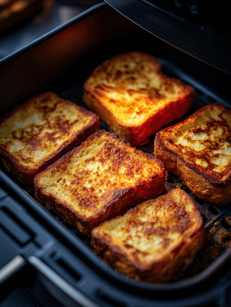 cooking air fryer french toast in basket