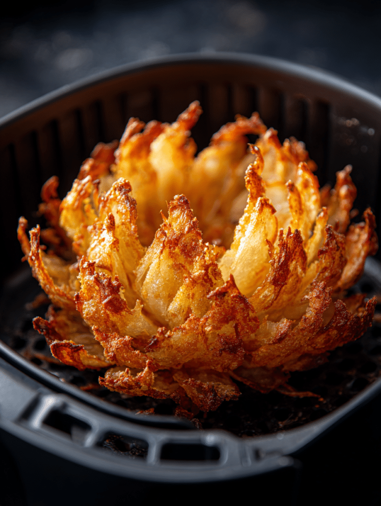 cooking blooming onion in air fryer basket