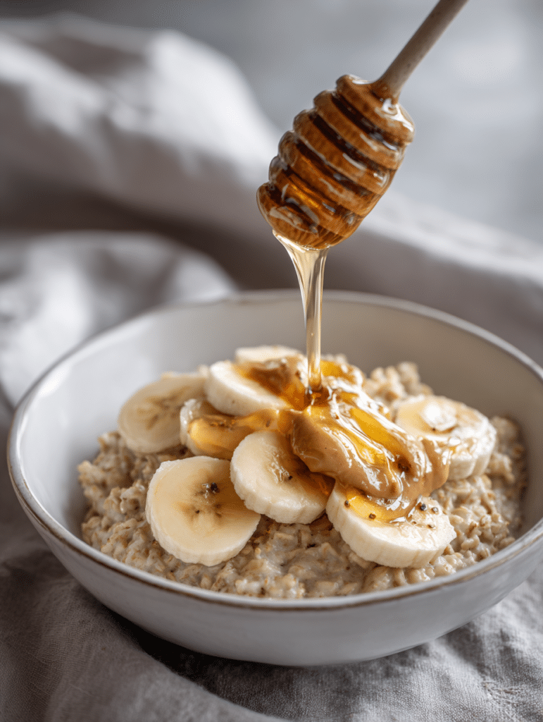 stirring creamy peanut butter oatmeal recipe