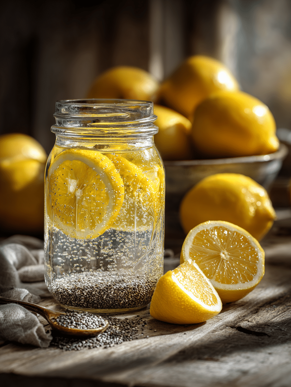 lemon water with chia seeds weight loss drink in glass jar