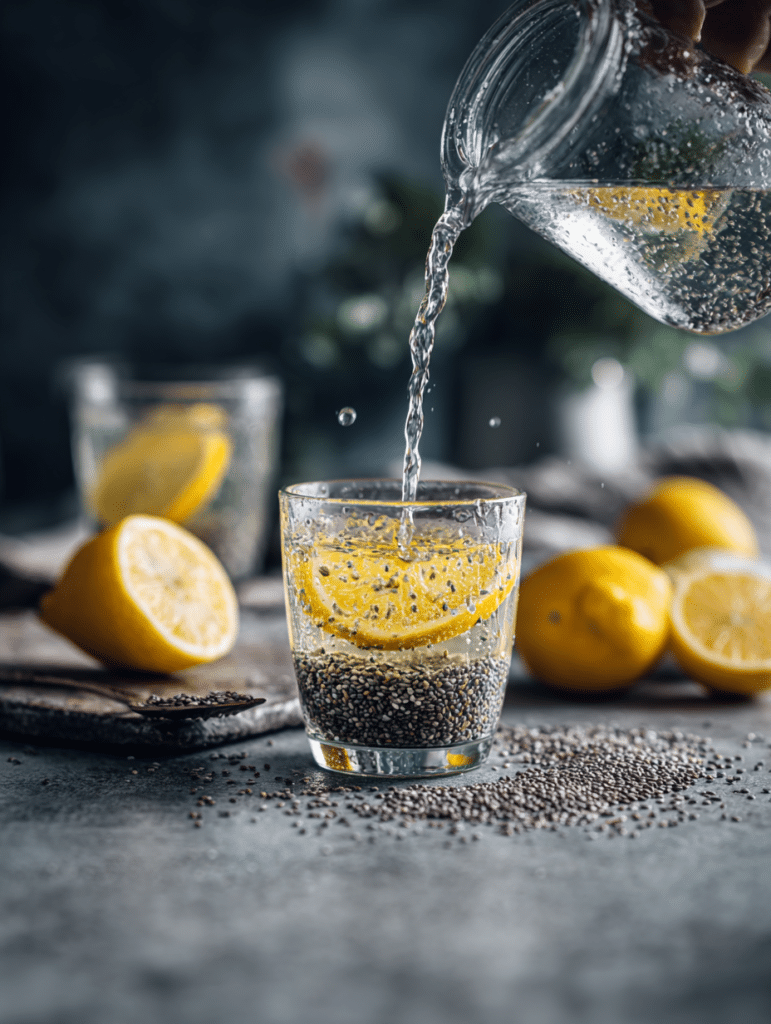 mixing lemon juice into chia seed water