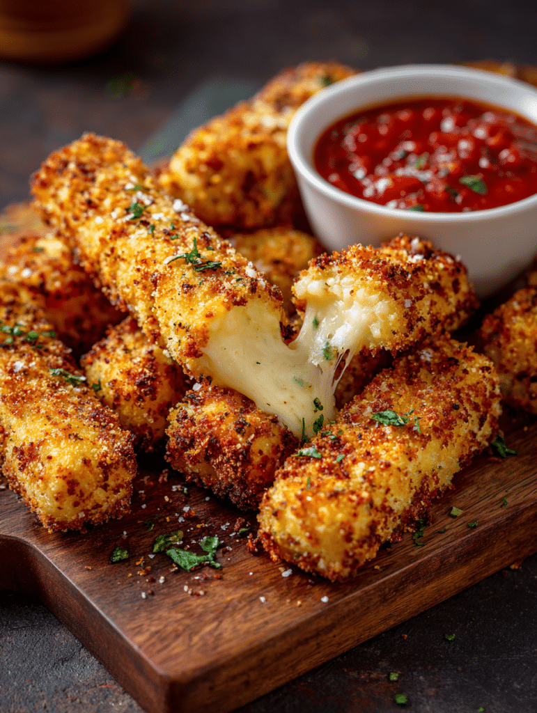 mozzarella sticks air fryer recipe with crispy coating and melted cheese