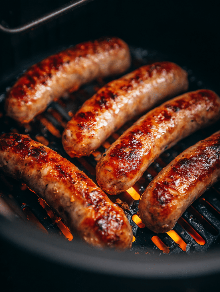 sausages cooking in air fryer