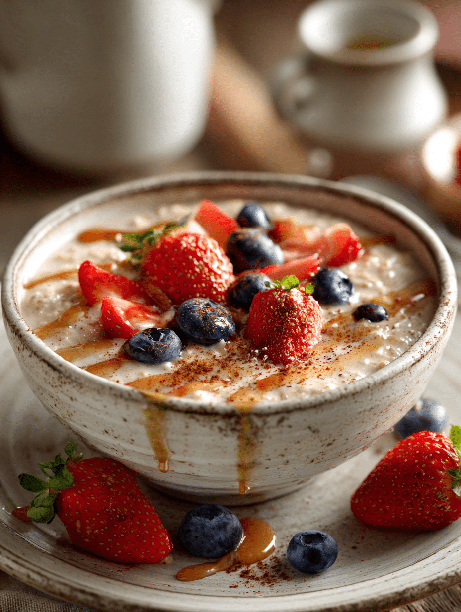 strawberry oatmeal recipe with creamy oatmeal bowl
